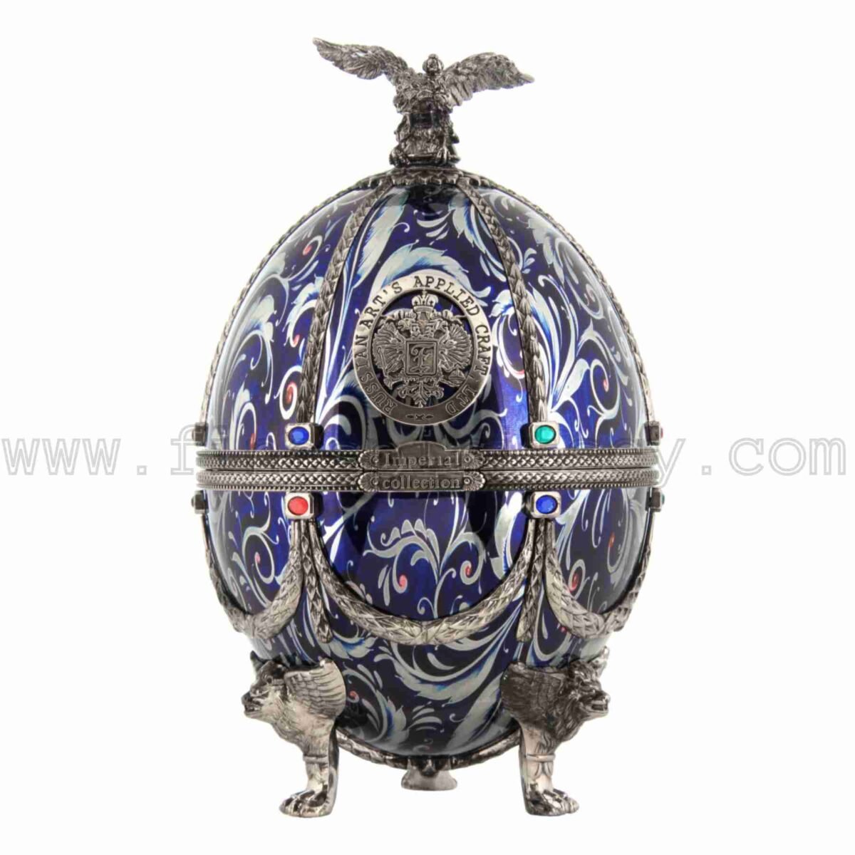Imperial Collection Faberge Egg Carafe Silver With Blue Flowers