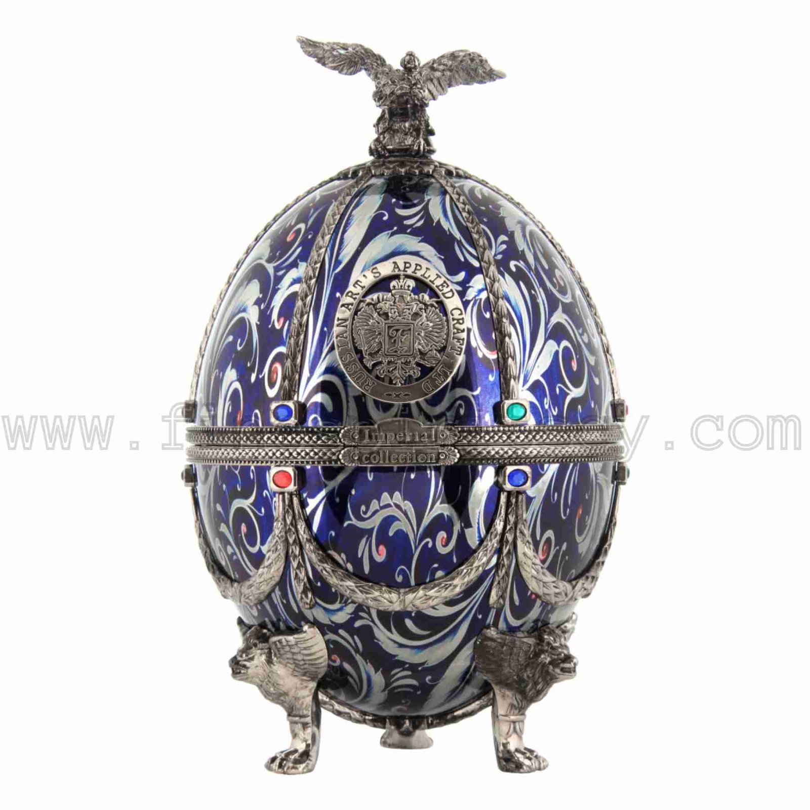 Faberge Silver With Blue Flowers FSCY Imperial Collection Faberge Egg Carafe Silver With Blue Flowers